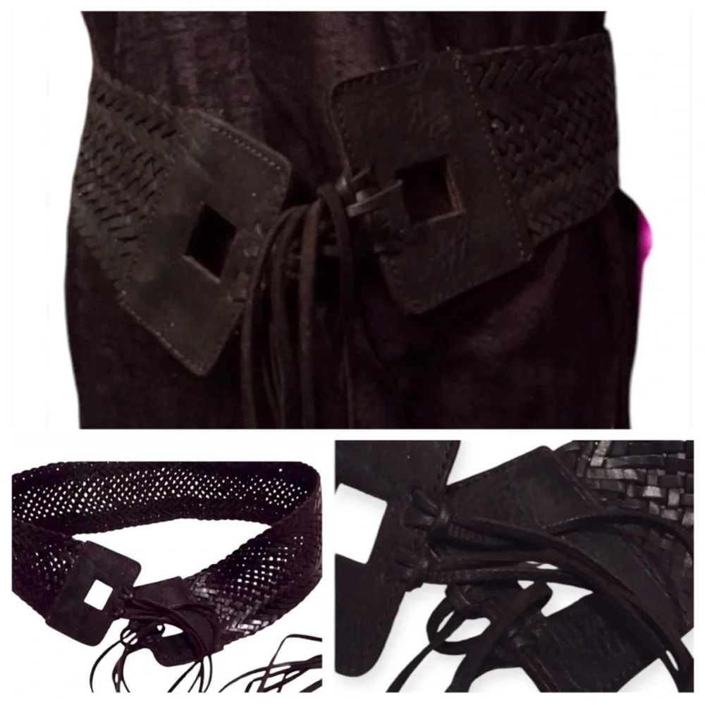 Y2K Wide Leather Woven Hip Belt W/ Fringe,‎ Black, Handmade in NYC, NEW